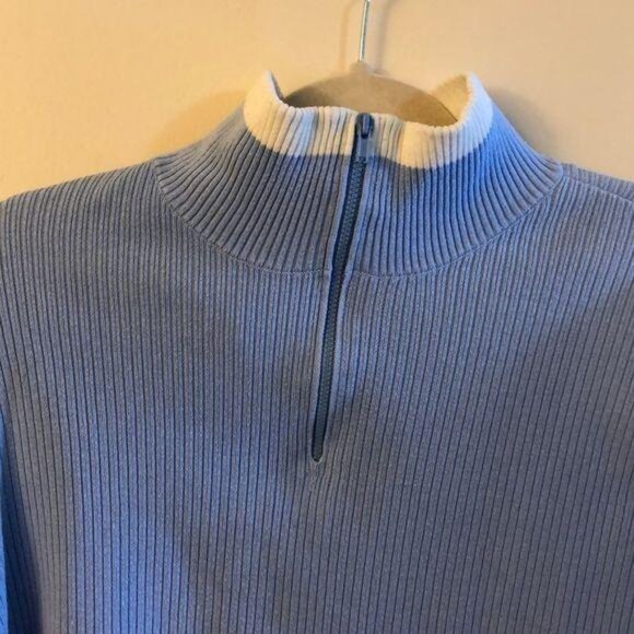 Covington Blue & White Ribbed Cotton Zip-Up Sweater L - Picture 5 of 6